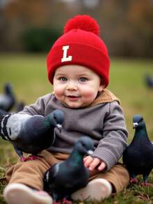 1 pieza Gorro de bebé recién nacido de 26 letras tejido, gorro de invierno y primavera para niños, gorro para niños, accesorios para bebés, gorros elásticos para niños