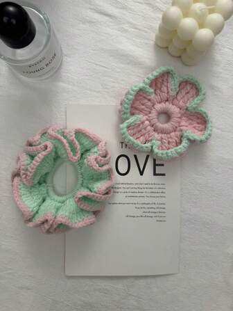 2 件手工编织花朵可爱发带皮革发带，居家美容女士配饰礼物