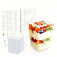 100/50/40/30/20/10 كوب حلوى، أكواب آيس كريم شفافة صغيرة، مع/بدون أغطية أكواب موس للتيراميسو والحلويات والوجبات الخفيفة والحفلات، أوعية طعام