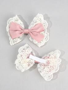 2 pièces Pinces à cheveux avec nœud en dentelle, pinces à cheveux avec nœud décontractées et douces, à porter au quotidien, accessoires pour cheveux de filles, pinces à griffes, accessoires pour la tête - Multicolore - Voir 5