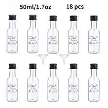46/18/1pc 迷你酒瓶，透明塑料果汁瓶，配金色、银色和黑色螺旋盖，以及黑色婚礼主题标签，适用于婚礼派对用品、生日派对、新娘送礼会、派对装饰 - Transparent - 查看 18