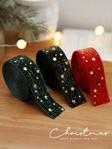 1卷圣诞天鹅绒丝带圣诞快乐字母麋鹿星2.18码天鹅绒圣诞丝带用于礼品包装圣诞树装饰工艺品花环用品家庭派对装饰配件