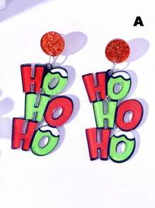 2pcs Cartoon Creative Letter Shaped Earrings, Asymmetric Acrylic HOHO Letter Earrings, Suitable For Daily Wear, Street Style, Holiday Parties, Gift For Friends, Christmas, Halloween (No Card Included)