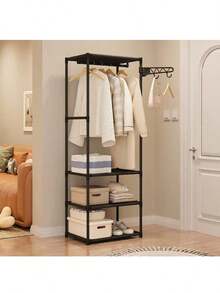 1pc Metal Freestanding Portable Clothes Rack With 1-Tier Shelf, Adjustable Rolling Clothes Rack, Large Capacity Non-Slip Hat Rack With Locking Wheels, Multi-Layer Design. Rolling Multi-Functional Metal Clothes Rack, Independent Triangle Clothes And Coat Storage Organizer Suitable For Home, Kitchen And Closet, With Movable Multi-Layer Structure. Floor Standing Clothes Rack Living Room Storage Rack Floor Standing Bedroom Small Coat Rack Bag Rack - Multicolor - View 6