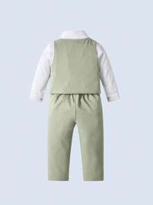 BOARNSEORL 男婴绅士套装三件套：白色长袖衬衫配领结、绿色马甲和裤子，时尚优雅，适合生日派对、聚会、晚宴等场合。 - 綠色 - 查看 9