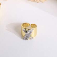 1 Pc New Arrival Two Tone Pave Initial Letter Ring Vintage Style Adjustable Open Metal Rings - Letter Type - View 19