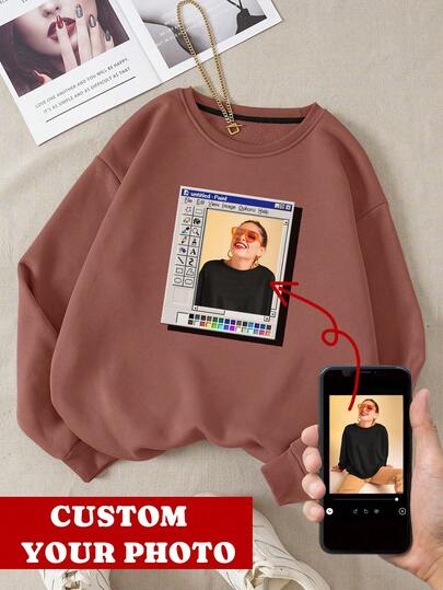 Entwerfen Sie Ihr eigenes Design, um Ihren personalisierten Hoodie zu erstellen, Individualisieren Sie Ihren Namen, Individualisieren Sie Slogans, modischer Text, Langarm Rundhals Hoodie, Damen Hoodie, geeignet für den täglichen Gebrauch, als Geschenk für sie