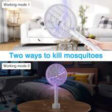 Electric Fly Swatter, 4000V Mosquito Killer, 2-In-1 Fly Swatter With 1200mAh Battery, Rechargeable Mosquito Killer Lamp, And 3-Layer Safety Net For Indoor And Outdoor Use - 白色 - 查看 7