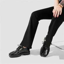 Split Toe Loafers For Women Tabi Shoes Platform Chunky Heel Loafers Lace Up Business Casual Black Leather Shoes - 黑色 - 查看 6