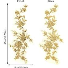 1 Cặp miếng vá trang trí ren thêu đính kim sa đính đinh tán vàng dùng cho quần áo tự làm - Vàng - Xem 3