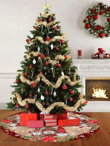 1 件/270 件圆形圣诞树裙，圣诞老人和精灵图案，红黑格子饰边，适用于圣诞树底部地板装饰、家庭、餐厅、厨房、客厅、圣诞装饰、节日气氛、家庭圣诞装扮，包括圣诞主题、温馨场景、节日饰品