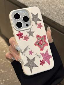 1pc Silver Star Pattern Litchi Texture Anti-Fall Anti-Slip Soft Phone Case Protective Cover Compatible With Apple And Phones Waterproof Shockproof Scratch Resistant,International Version, Not The Domestic Version - Multicolor - View 6