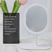 Espejo de maquillaje LED ajustable, iluminación inteligente de 3 colores, brillo ajustable, carga USB con un solo toque, espejo de sobremesa de alta definición giratorio 180°, bandeja portátil desmontable, espejo cosmético electrónico de viaje, adecuado para dormitorio, baño, mesita de noche, dormitorio, gran regalo para el Día de la Madre, cumpleaños, mujeres - Multicolor - Ver 16