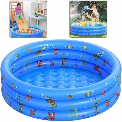 Alberca Inflable Para NiñOs,Piscina Infantil Redonda De 3 Niveles,Juguete De Agua Para Adultos Para NiñOs Y NiñAs De Verano,130x40 (Azul)