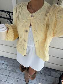 2025 Autumn/Winter Women's Fashion Street Style Casual Loose Cozy Chunky Knit Heart Button Cardigan Sweater, Basic Tops, Fall Clothes, Homecoming, Back To School, Modest Women, Party Women, Y2K Women, Tops For Going Out, Concert Women, Date Night Women