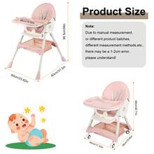 OYAJIA Baby High Chair 3 In 1 Highchair Adjustable Height 3 Positions Rocking Seat Convertible High-Chair Portable RockingChair Foldable Baby Dining Chair With Removable Tray Pink - 粉色 - 查看 2
