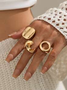3Pcs European And American Cross-Border Jewelry Design Sense Asymmetric Alloy Ring Set Creative Hollow Square Ring Joint Ring Personalized Hip-Hop Punk Opening Versatile Ring Women's Jewelry Jewelry Gothic Style Western Jewelry Women's Accessories Women's Jewelry Set