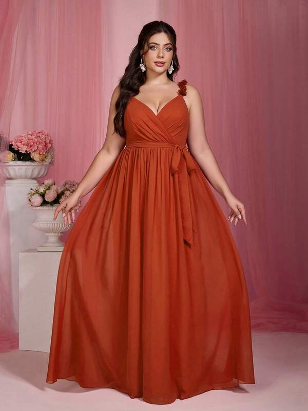 Mgiacy Floral Print Criss-Cross Wrap Sleeveless Elegant Bridesmaid Dress Wedding Spring