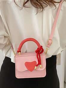 Túi xách PU hai màu hình trái tim mini thời trang mới dành cho bé gái, thích hợp sử dụng hàng ngày - trắng - Xem 4