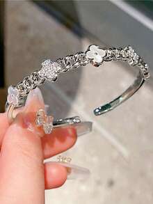 1pc Autumn/Winter Flower Oil-Drop Zirconia Chain Fashion Copper Gold Women's Bracelet, Suitable For Party, Ball, Outdoor, Daily Outfit Accessory, Dating, Birthday Gift - Vàng - Xem 4