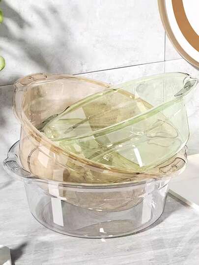 1pc Thick Plastic Basin, Household Washing Basin, Student Dormitory Wash Basin, Laundry Basin, Plastic Bowl, Durable Kitchen Vegetable Washing Basin, Transparent Basin, Transparent Wash Basin, Transparent Vegetable Washing Basin, Bowl