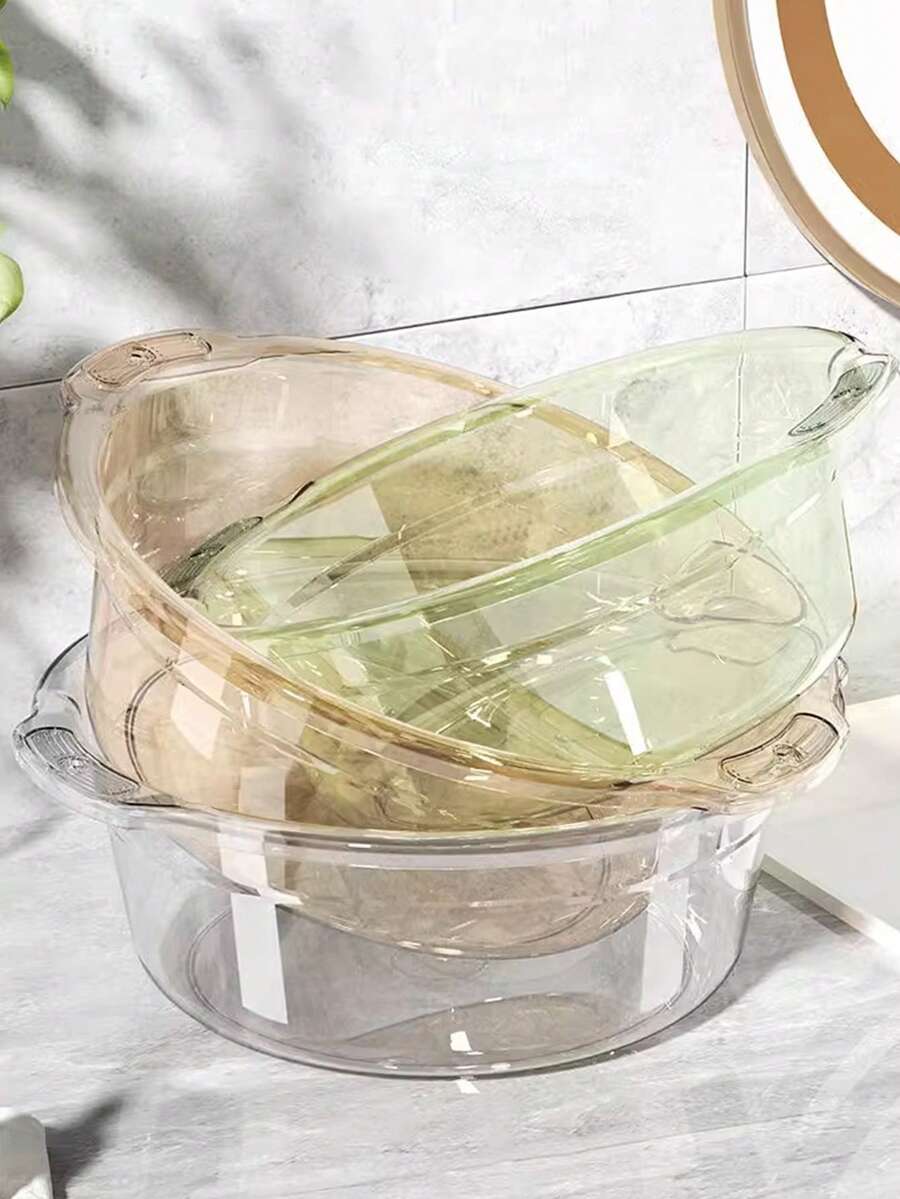 1pc加厚塑料盆家用洗菜盆学生宿舍洗脸盆洗衣盆塑料碗耐用厨房洗菜盆透明盆透明洗脸盆透明洗菜盆碗