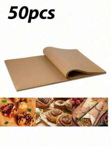 50 /100Pcs Parchment Paper Baking Sheets,Precut Non-Stick Parchment Sheets For Baking, Cooking, Grilling, Air Fryer And Steaming Fit For Most Sheet Pans - Khaki - View 10