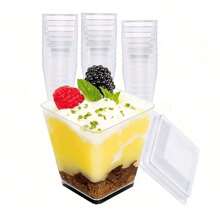 100/50/40/30/20/10pcs Dessert Cups, Transparent Mini Plates, With/Without Lids Mousse Cups For Tiramisu, Pudding, Mousse, Snacks, Party Supplies, Food Containers - Transparent - View 1