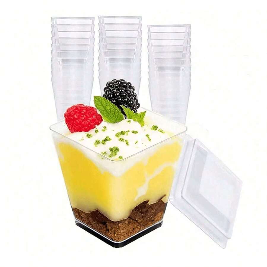 100/50/40/30/20/10pcs Dessert Cups, Transparent Mini Plates, With/Without Lids Mousse Cups For Tiramisu, Pudding, Mousse, Snacks, Party Supplies, Food Containers - Transparent - View 1