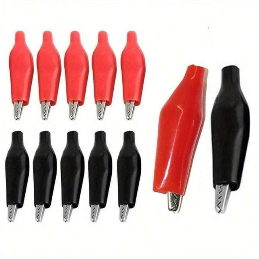 10 piezas de Pinzas de Cocodrilo, Pinzas de Prueba de Energía, Cables Jumper de Cocodrilo - Negro+Rojo - Ver 1