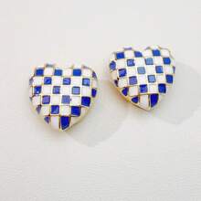 2 piezas/Set Cubiertas de botones con forma de corazón de doble color a cuadros, cubiertas de botones decorativas para camisas unisex, múltiples colores disponibles, sin necesidad de coser, se colocan en 3 segundos, adecuadas para uso diario en la oficina, citas y regalos de negocios para días festivos. Regalos de días festivos - Corazón - Ver 12