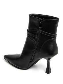 Bottines à Talon Aiguille Pointu With Boucle Decorative – Élégance Intemporelle Pour Femme Fashion Buckle Office Spring Autumn Winter - Black - View 4