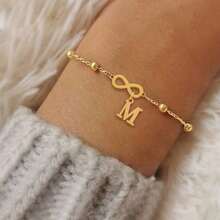 1条新款时尚字母无限符号金色不锈钢珠链手链，女士款 - 金黃色不鏽鋼 - 查看 1