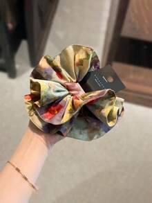 1 pieza Scrunchie con estampado de teñido anudado al estilo de la pintura al óleo del Jardín de Monet, accesorio de pelo elástico con estampado floral fresco para mujer, accesorio de pelo creativo y de moda para uso diario y trayectos, accesorios para el cabello, sujetadores de coleta, ligas para el cabello, scrunchies, cuerda para el cabello, regalo de accesorios de belleza para el hogar de mujer - Multicolor - Ver 7
