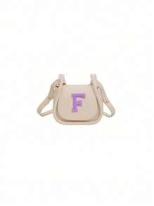 迷你休闲百搭简约纯色DIY PU材质斜跨单肩包，印有26个A-Z字母。您可以把它想象成一个口红零钱包，可以单肩背或斜挎。适合外出上学、旅行购物时使用。圣诞节、感恩节、周五的礼物。最佳礼物。 - 米色+紫色字母 - 查看 4