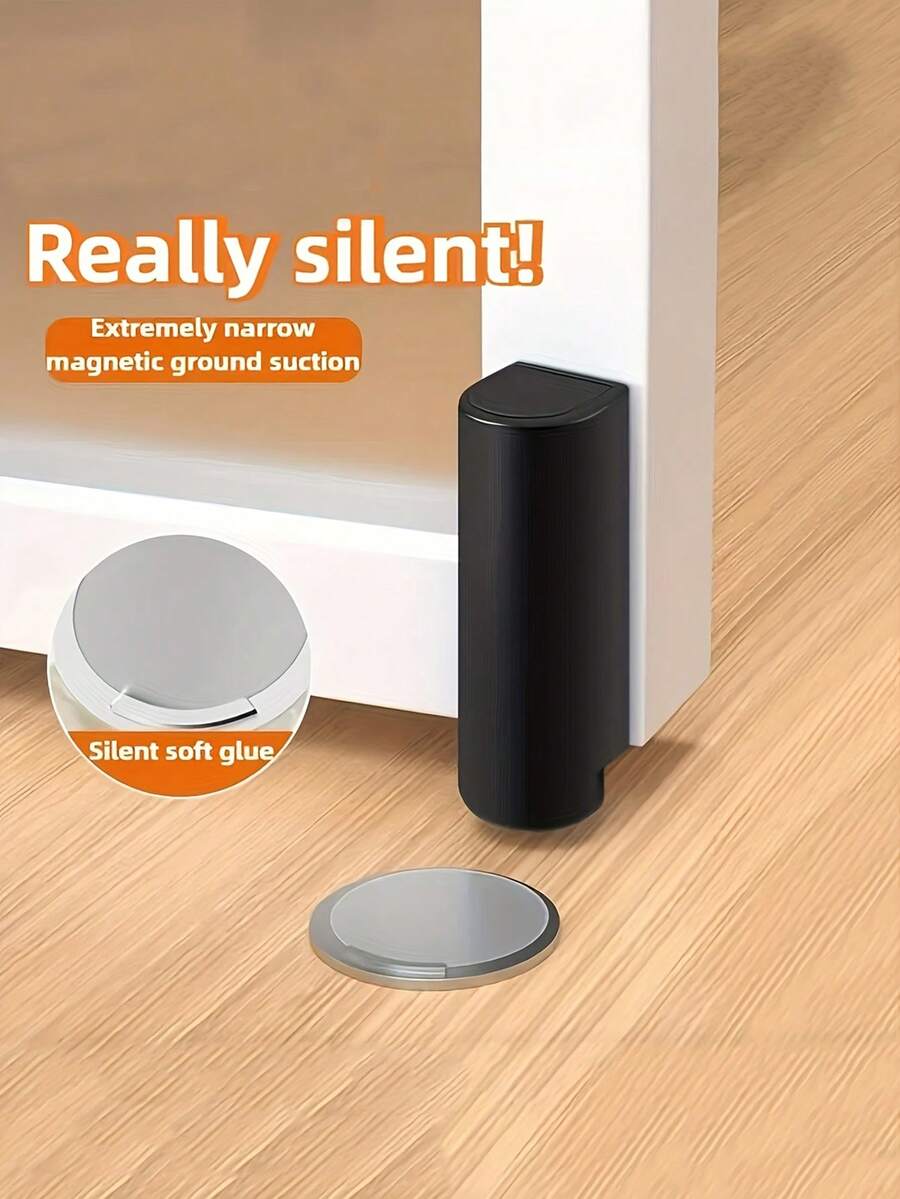 强力磁性门挡，门底磁性门挡，双面胶带，装饰性哑光黑色门挡，降噪硅胶制成，易于安装，无需钻孔，窄磁性门挡 - 静音防撞，防风，高度可调 - 彩色 - 查看 1