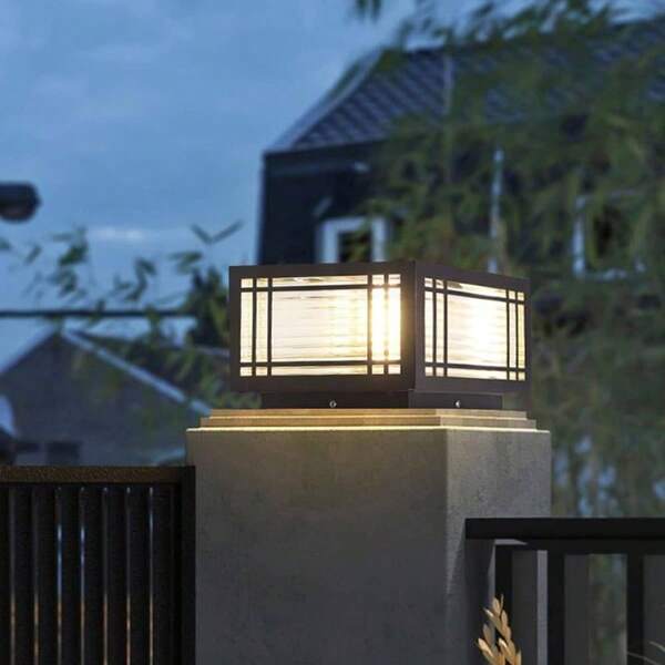 Outdoor Post Caps Lights Modern Square Fence Pillar Lamps Waterproof Lawn Column Cap Courtyard Stainless Steel Housing Light Deck Post Light Fixture With Pier Mount Yard Pedestal Light