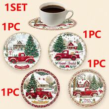 1 set/10 sets de 4 piezas/set de posavasos de Navidad con diseños de Papá Noel, campana de Navidad, copo de nieve, reno, árbol de Navidad, muñeco de nieve y pingüino de Navidad. Hechos de poliéster y goma, ideales para fiestas navideñas, bares, oficinas y hogares, para cualquier ocasión, de tamaño 3.94 x 3.94 pulgadas