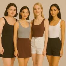 Kit 4 Bory Bodi Leotard Tank Top Thick Strap Casual Second Skin Fashion Women's Female P M G GG - đen/xám/nâu/trắng - Xem 2