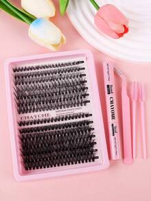 Set Bulu Mata Palsu Campuran 280pcs, D-Curl Bervolume, Kapasitas Tinggi, Keriting Rapat Silang 30D/40D Hot Melt Natural 3D Lembut Bersegmen, Set Bulu Mata Gugus, Bulu Mata Palsu - Hitam - View 9