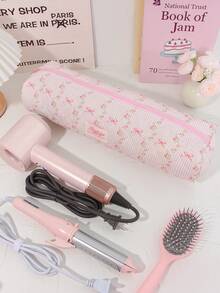 1 Peça de Bolsa de Armazenamento de Secador de Cabelo com Padrão Floral e Laço, Bolsa de Armazenamento de Modelador de Cabelo, Bolsa de Armazenamento de Secador de Cabelo Portátil para Viagem, Bolsa Cosmética Multifuncional Portátil para Viagem, Bolsa de Viagem para Armazenamento de Artigos de Toalete, Capa Protetora à Prova de Poeira que Pode Armazenar Secadores de Cabelo, Ferros de Ondular, Chapinhas, Grampos de Cabelo, Pentes, Necessidades de Cruzeiro e Férias, Presentes de Dama de Honra de Casamento, Presentes de Feriado