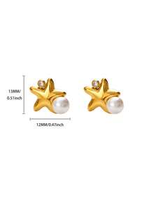 Tiny Bubble Star Stainless Steel Earrings With Artificial Pearls Cubic Zirconia, 18K Gold-Plated Anti Fading Stud Earring For Women, Wedding Vacation Jewelry Accessories, Christmas Gifts For Mom/Best Friends/Daughter