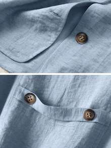 大码女式夏季休闲度假亚麻无袖西装外套和裤子套装 - 霧霾藍 - 查看 5