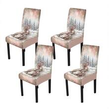 1/4/5/6/7/36件冬季雪人、浆果、松林印花椅套/座垫套装，适用于室内家居、餐厅、酒店，是现代日常装饰的理想之选。桌布适合方形餐桌，弹性椅套可水洗。 - ZYT-190 - 查看 19