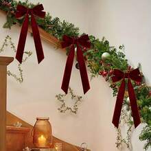 10pcs Christmas Tree Bows - Holiday Ribbon Bows, Suitable For Holiday Wreaths, Decorations And Country Crafts, No Feathers, Glossy Surface, Great For Gift Wrapping And DIY Projects, Christmas Tree Decor Velvet Ribbon, Christmas Tree Bows - Burgundy - View 6