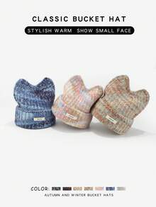 1 件扎染可爱涤纶针织猫耳帽，秋冬款