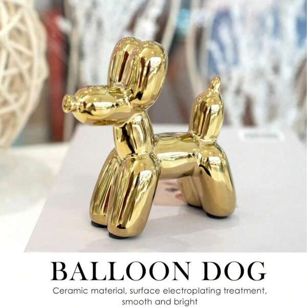 تمثال كلب بالون، تحفة فنية حديثة للديكور المنزلي، إكسسوارات منزلية، ديكور فني حيواني معاصر لطاولة القهوة والمطبخ، نظام ألوان، جماليات الغرفة، طلاء معدني، تمثال كلب ذهبي (بعض البلى والعيوب في الحرفية)