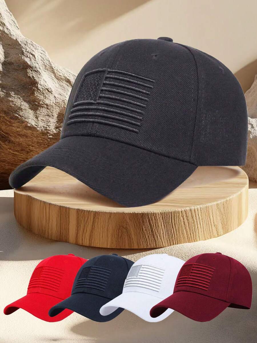 1 件男士可调节棒球帽，带美国国旗刺绣，适合春秋季休闲户外帽子 - 彩色 - 查看 1