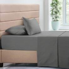 Lux Decor 4 Pc Stripe Bed Sheets High GSM Brushed Microfiber Sheets - Elevate Your Sleep Experience With Deep Pocket Bedding Sheets & Pillowcases-Graduation Gifts, Home Decor, Back-To-School Gift, Valentine's Day Bedroom, Spring Bedding Refresh, Guest Room Essentials, Dorm Room Bedding, Premium Bed Linens, Easy Care Sheets, Hypoallergenic Fabric, Year-Round Comfort, Master Bedroom Update, Matching Bedding Set, Hotel Quality Linens, Everyday Use, Classic Look, Home Basic - 深灰色 - 查看 6