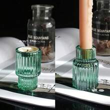 1pc European Minimalist Pink Glass Candlestick - Romantic Candle Light Prop For Home Dining Table, Candle Cup, Popular B&B Decor